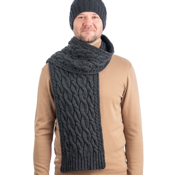 SAOL Irish Cable Knitted Warm Scarf 100% Premium Soft Merino Wool Men`s Aran Knitwear from Ireland