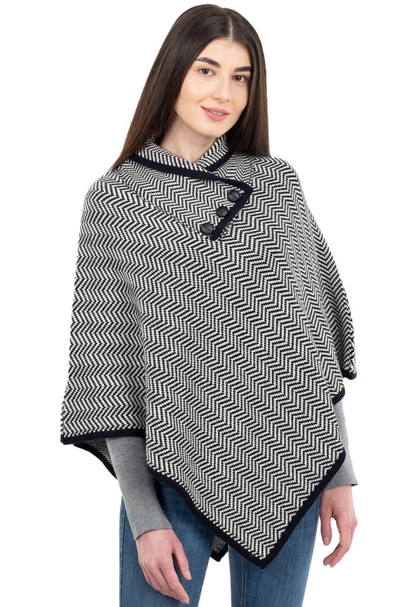 Ladies Herringbone Poncho Sweater Soft Wool Blend Irish Cape