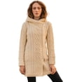 thumbnail image 1 of SAOL Ladies Irish Aran Zip Cardigan - 100% Merino Wool Coat with Pockets and Hood, Made in Ireland, 1 of 3