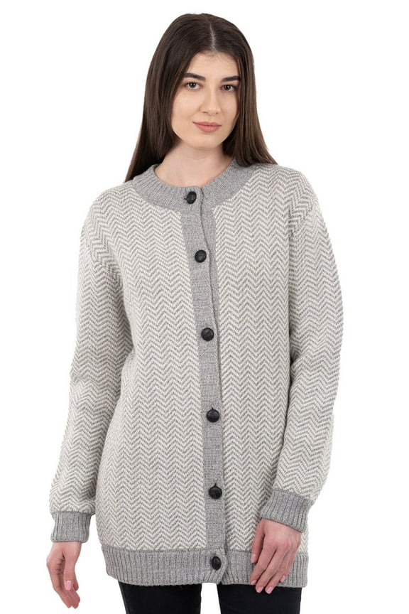 Merino Wool Blend Jacket Women's Herringbone Lumber Cardigan Made in Ireland