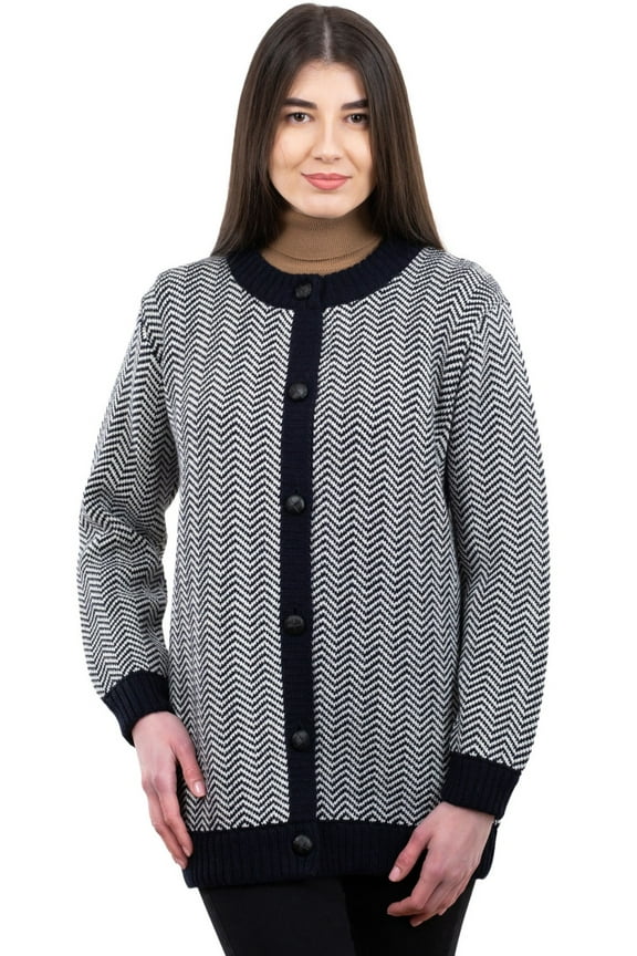 Merino Wool Blend Jacket Women's Herringbone Lumber Cardigan Made in Ireland