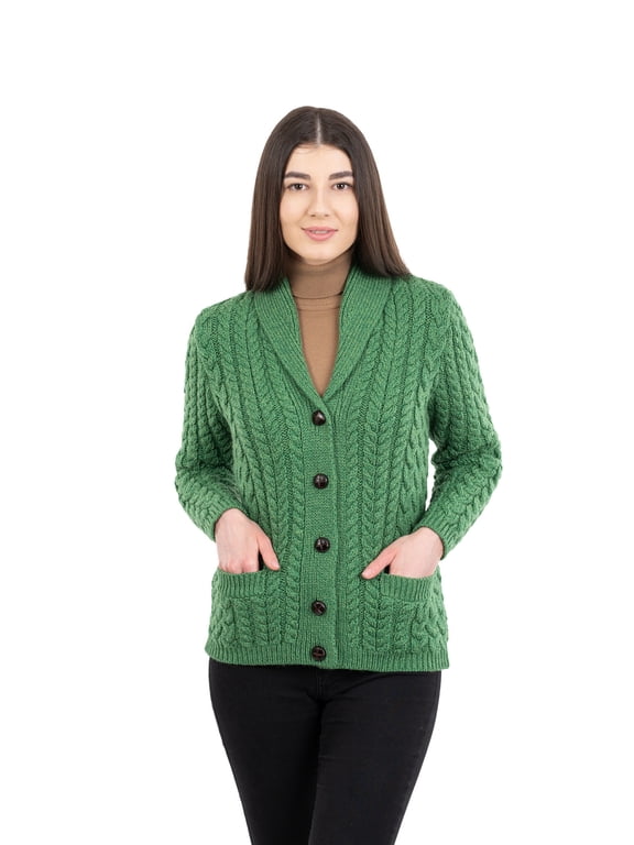 Shawl Neck Cardigan for Ladies 100% Merino Wool Buttoned V-neck