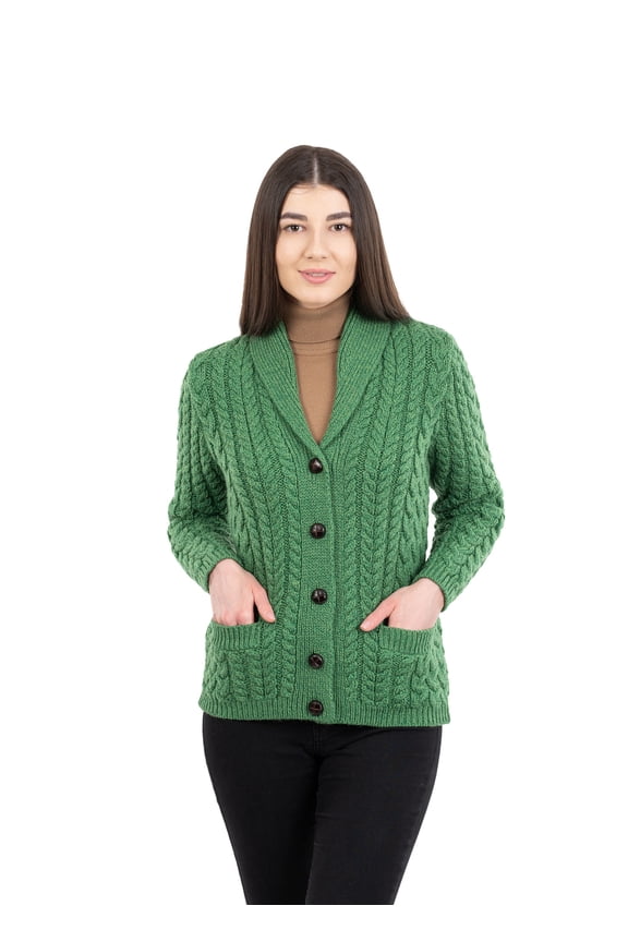 Shawl Neck Cardigan for Ladies 100% Merino Wool Buttoned V-neck