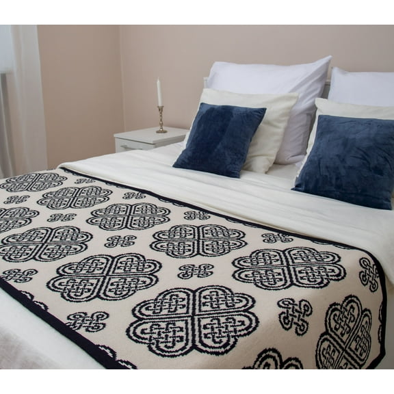 SAOL Wool Bed Runner Scarf Celtic Spiral Knot Irish Bed Throw Cover Made in Ireland