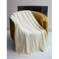 SAOL Wool Blend Chunky Blanket Super Soft Cable Knitted Throw 60 x 40 in Bed Scarf Made in Ireland