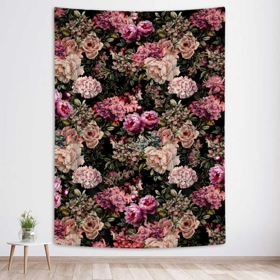 SAOLUIS Vintage Floral Art Tapestry, Black Flower Plants Wall Hanging, 70X90 Inch - Perfect for Dorm Bedroom & Living Room Decor