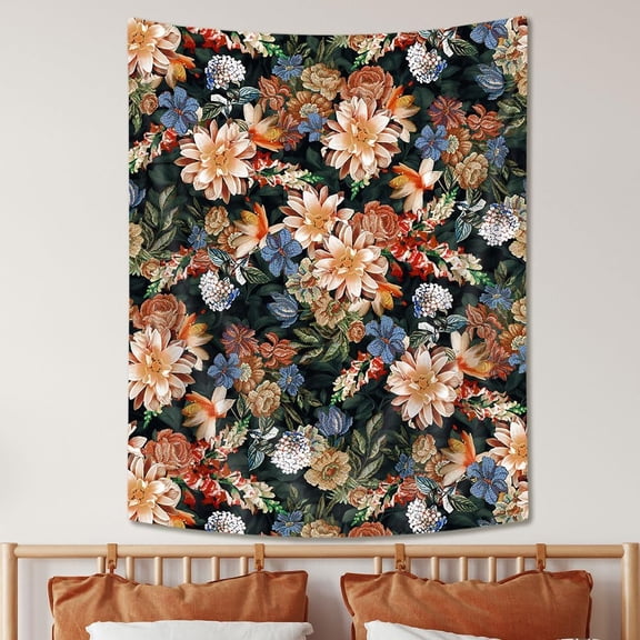 SAOLUIS Vintage Floral Art Tapestry, Black Flower Plants Wall Hanging, 70X90 Inch - Perfect for Dorm Bedroom & Living Room Decor