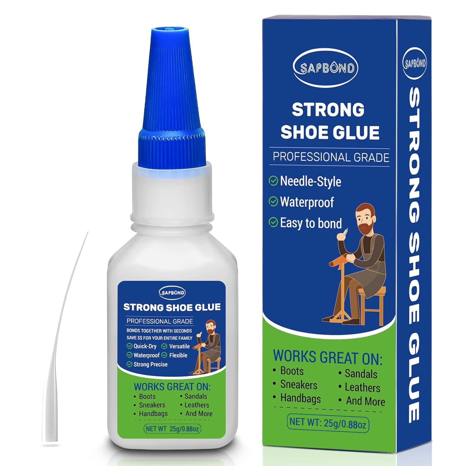 SAPBOND Shoe Glue,Quick Dry Sole Repair Adhesive,Professional Grade Strong Waterproof Clear Repair Glue for Sneakers, Boots,Sandals,Leathers,Handbags and More,25g/0.88oz