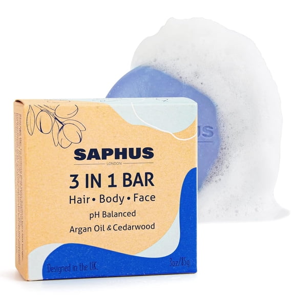 SAPHUS 3-in-1 Shampoo Conditioner & Body Wash Bar for Hair, Body, Face, Beard