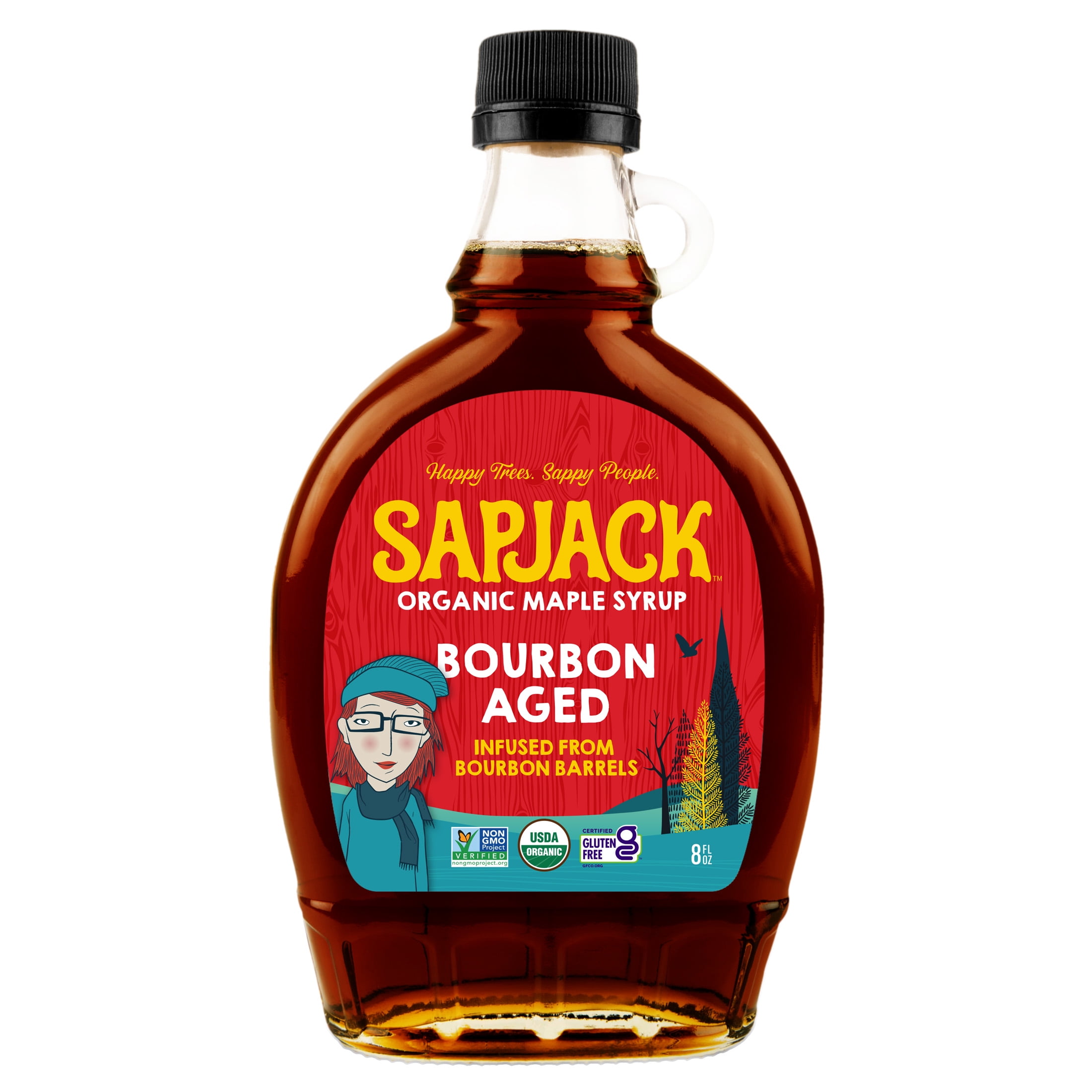 SAPJACK Bourbon Barrel Aged Organic Maple Syrup - 8 oz - 100% Pure Maple Syrup aged in Bourbon Barrels