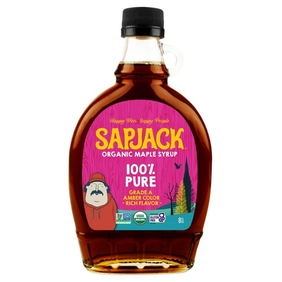 SAPJACK Grade A Amber Organic Maple Syrup - 8oz - 100% Pure Maple Syrup