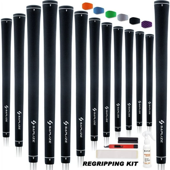 SAPLIZE Rubber Golf Grips, 13 Grips with Complete Regripping Kit, Midsize, Golf Club Grip, Black