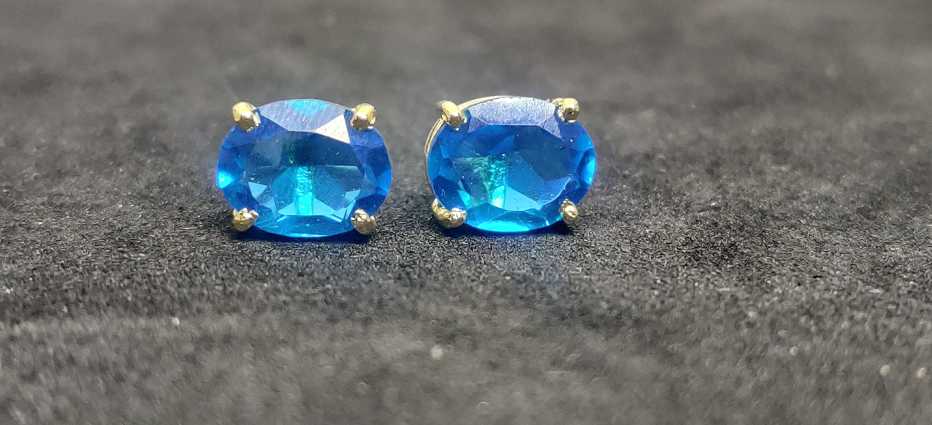 SAPPHIRE OVAL STUD Earrings in Solid Sterling Silver,Blue Sapphire Stud