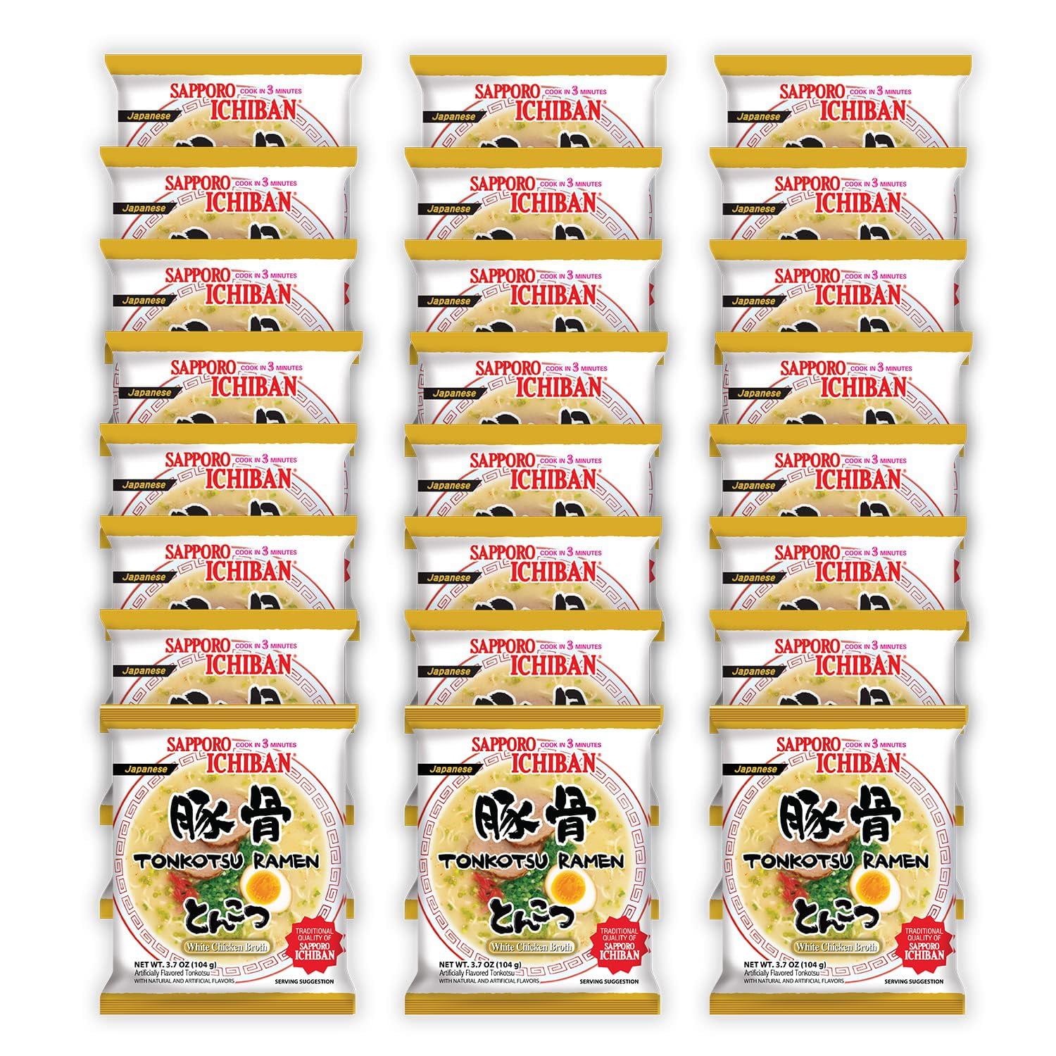 [SAPPORO ICHIBAN] Ramen Noodles, Tonkotsu Flavor, KKS1&nbsp;No. 1 Tasting Japanese Instant Noodles 3.5 Oz. (3.7 Ounce (Pack of 24))