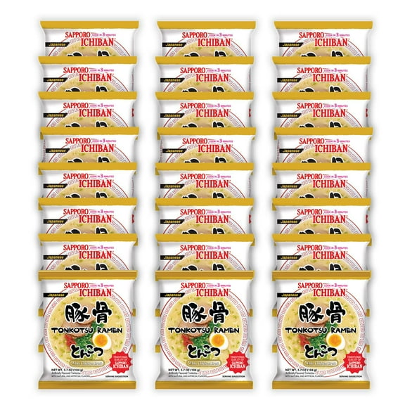 [SAPPORO ICHIBAN] Ramen Noodles, Tonkotsu Flavor, KKS1No. 1 Tasting Japanese Instant Noodles 3.5 Oz. (3.7 Ounce (Pack of 24))