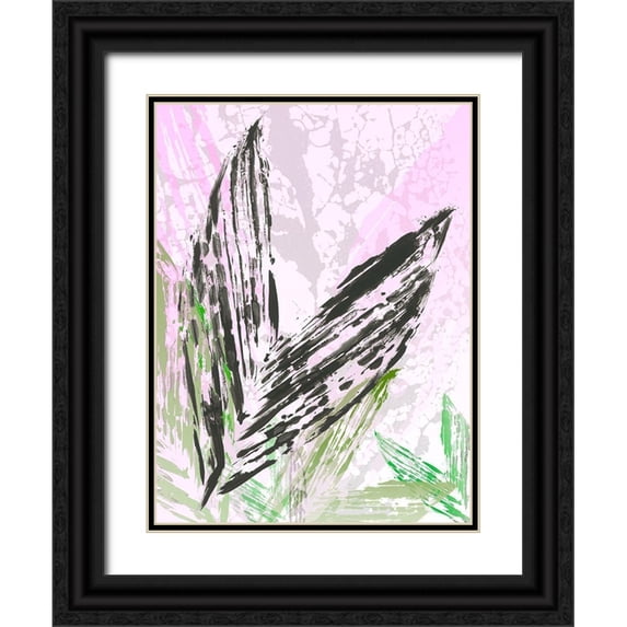 SARA Design 19x24 Black Ornate Wood Framed with Double Matting Museum Art Print Titled - Leaf Study rose I