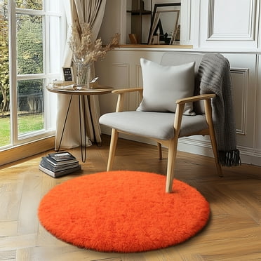 SARAG 3x3ft Round Area Rug for Bedroom,Fluffy Circle Rugs for Living Room Kids Room,Home Decor Shaggy Carpet Fuzzy Plush Rug for Nursery Room,Orange