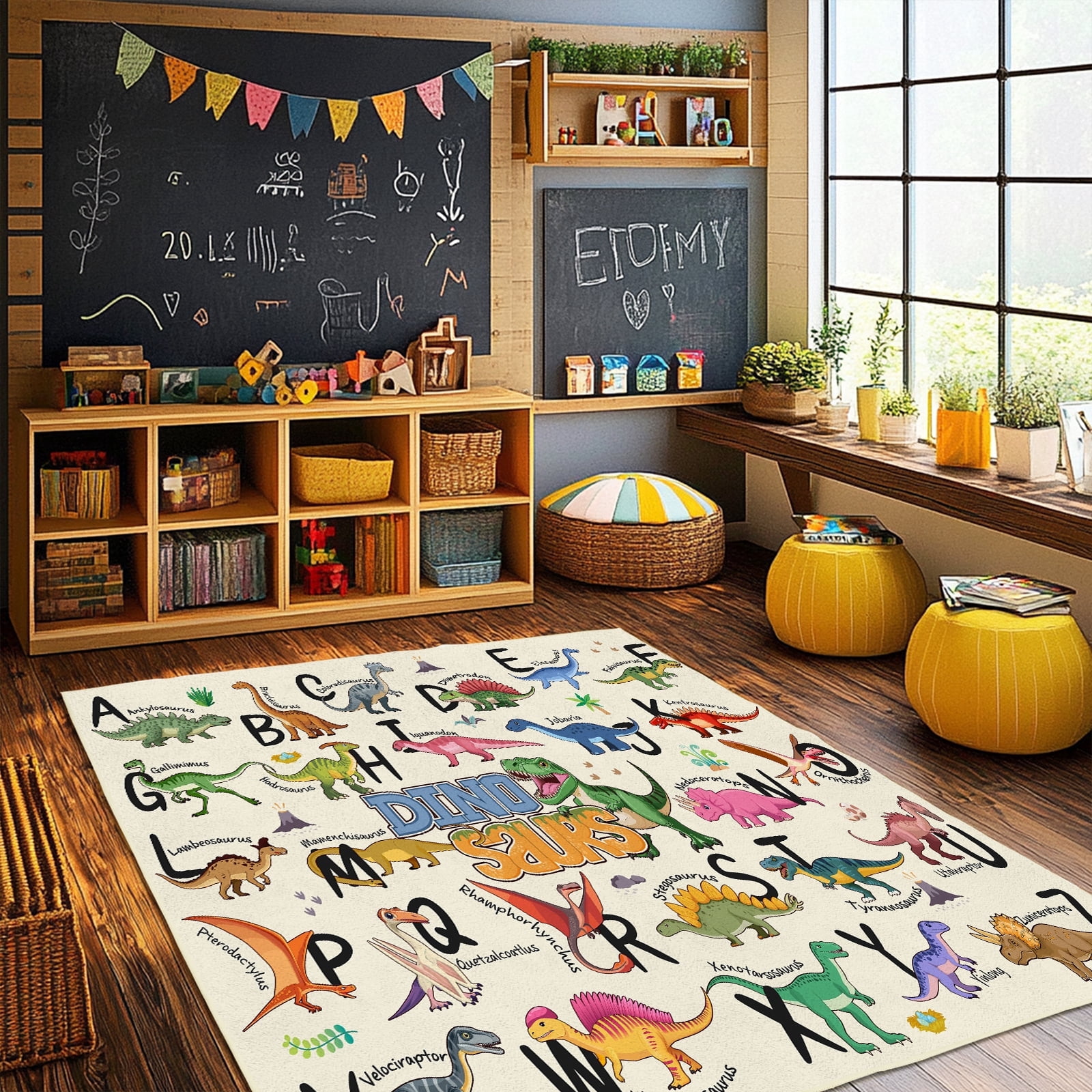SARAG 4'X5' Children's Play Rug, Animal Dinosaur Alphabet Rug ABC ...