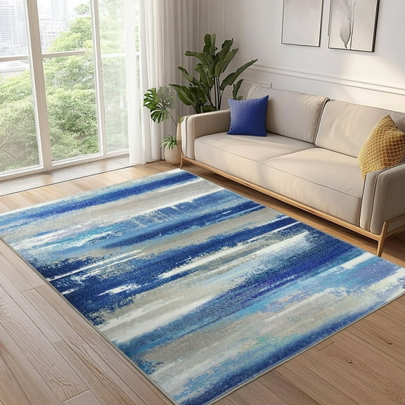 SARAG 4'x6' Area Rugs, Washable Indoor Rugs, Soft Low Pile Non-Slip Carpet for Office Living Room Bedside Dining Room, Blue Apricot