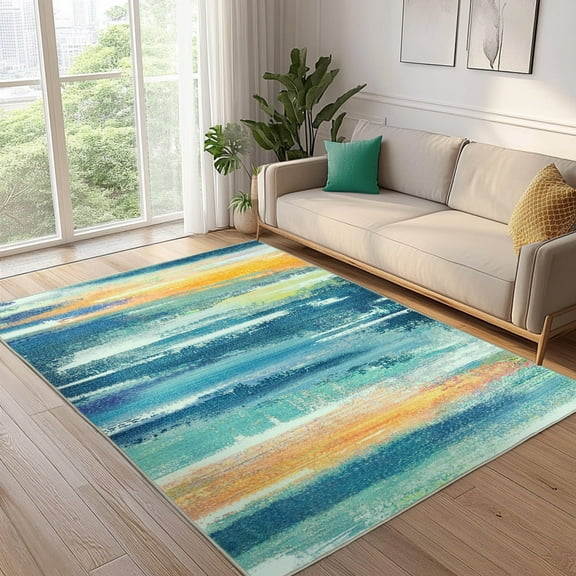 SARAG 4'x6' Washable Area Rugs, Soft Non Slip Carpet for Living Room Bedroom Dining Room Farmhouse, Yellow Green