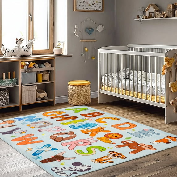 SARAG 4x5ft Children's Puzzle Rug Children's Game Rug Animal Rug ABC Educational Rug Pad Children's Area Rug Non-Slip Game Rug Children's Game Alphabet Rug, Blue