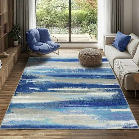 SARAG 5'x7' Area Rugs for Living Room, Abstract Machine Washable Non-Slip Carpet, Modern Indoor Rugs for Bedroom Dining Room Office Farmhouse,Blue Apricot