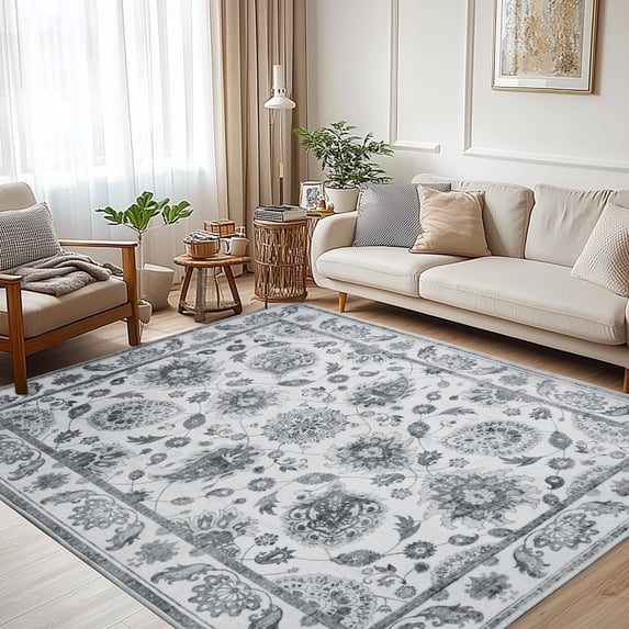 SARAG 5'x7' Washable Area Rug, Modern Floral Home Decor Rugs, Low Pile Non-Slip and Stain Resistant Carpets for Living Room Bedroom Kitchen Dining Room Farmhouse Office
