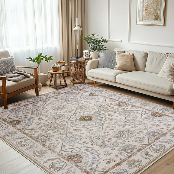 SARAG 5'x7' Washable Rug, Modern Floral Home Decor Area Rugs, Non-Slip and Stain Resistant Carpets for Living Room Bedroom Kitchen Dining Room Farmhouse Office