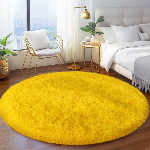 SARAG 5x5ft Round Shaggy Area Rugs for Bedroom Living Room, Fluffy Rug Plush Decorative Rug for Indoor Home Floor Carpet,Bright Yellow