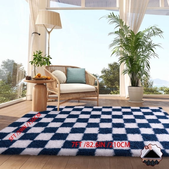 SARAG 5x7ft Sage White Sand Green Checkered Rug, Big Fluffy Plaid Area Rugs For Bedroom Living Room, Modren Indoor Carpet For Kids Girls Room, Nursery Dorm, Non-Slip, High Pile