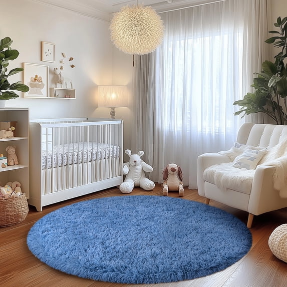 SARAG 6x6ft Round Rugs for Bedroom, Area Rug for Nursery Room,Furry Carpet for Children Kids Room,Haze Blue