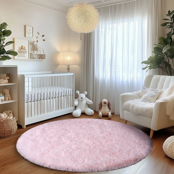 SARAG 6x6ft Round Shaggy Area Rugs for Bedroom Living Room, Fluffy Rug Plush Decorative Rug for Indoor Home Floor Carpet,Pink