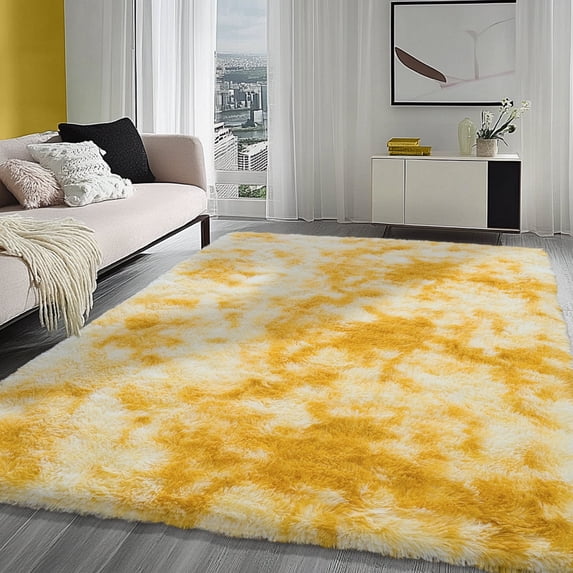 SARAG 6x9 Fluffy Area Rug,Soft Plush Non-Slip Carpet for Living Room Kids Room Dining Room Bedroom Nursery,Tie-Dye Yellow