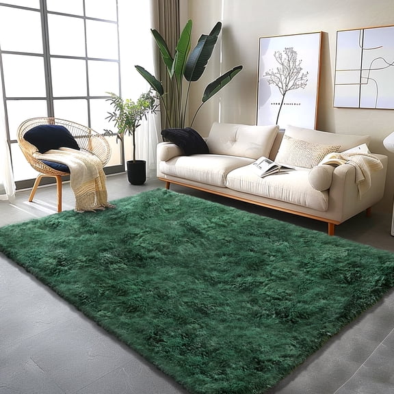 SARAG 8x10 Modern Plush Throw Rug, Soft Shaggy Carpet for Living Room Decor, Washable Area Rugs for Bedroom Nursey Big Carpet,Green