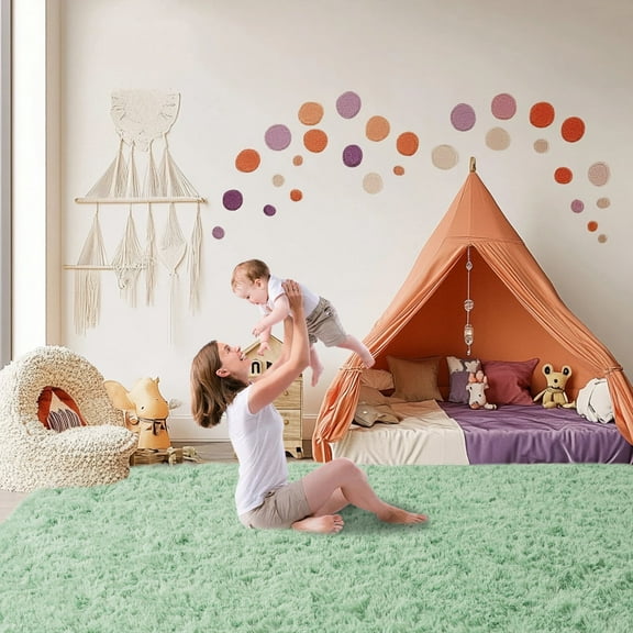 SARAG 8x10 Modern Plush Throw Rug, Soft Shaggy Carpet for Living Room, Washable Area Rugs for Bedroom Nursey Big Carpet, Mint Green