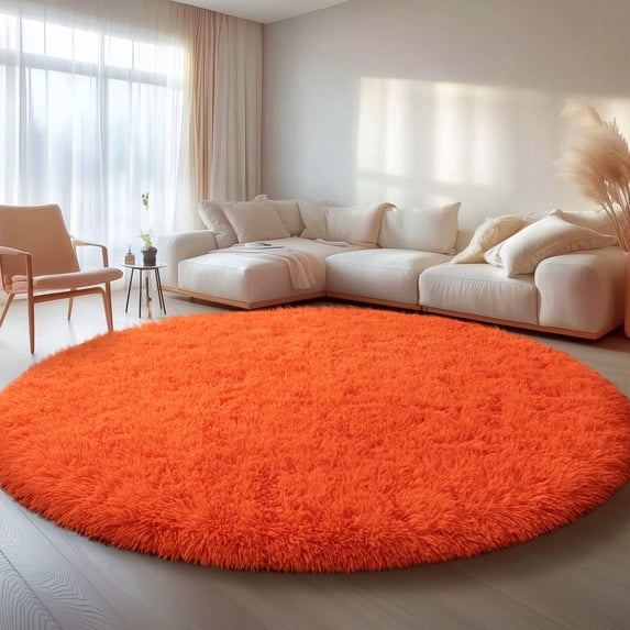 SARAG 8x8ft large Rug for Bedroom,Super Fluffy Circle Rugs for Baby Nursery,Cute Soft Shaggy Area Rug for Girls,Orange