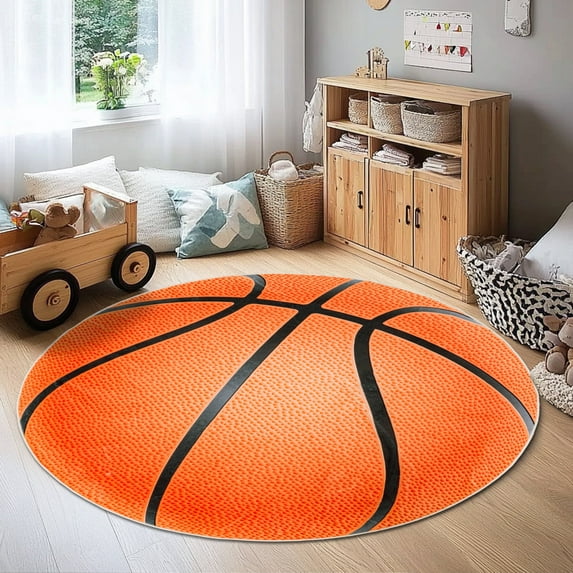 SARAG Basketball Carpet 3D Ball Sports Area Rugs Round Carpets For Women Men Teenagers Boys Children Bedroom Decor Anti-Shedding Ball Sports Decorative Rug Set 47in Anti-Shedding, Orange
