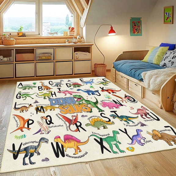 SARAG Children's Play Rug Animal Rug ABC Educational Rug Pad Children's Area Rug for Playroom, Bedroom, Nursery, 3'X4', Beige