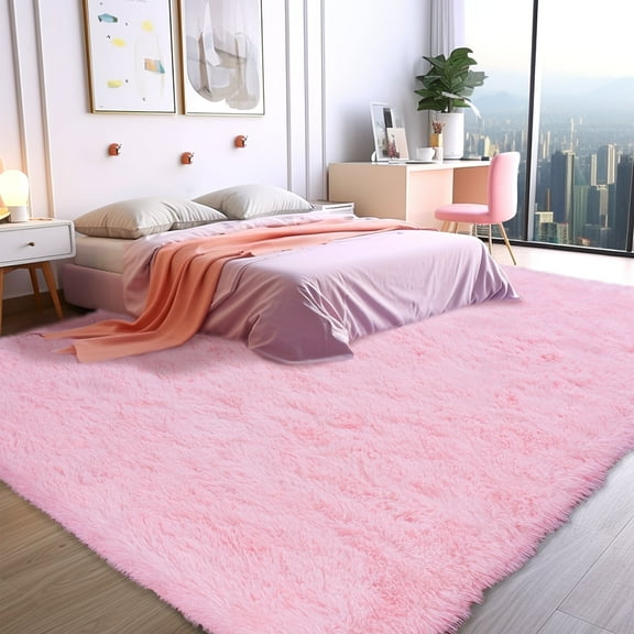 SARAG Extra Large Fluffy Area Rug, 8x10 Pink Modern Indoor Living Room Bedroom Home Colorful Rugs, Soft Play Nursery Carpets for Girls Kids Playroom Classroom Decor
