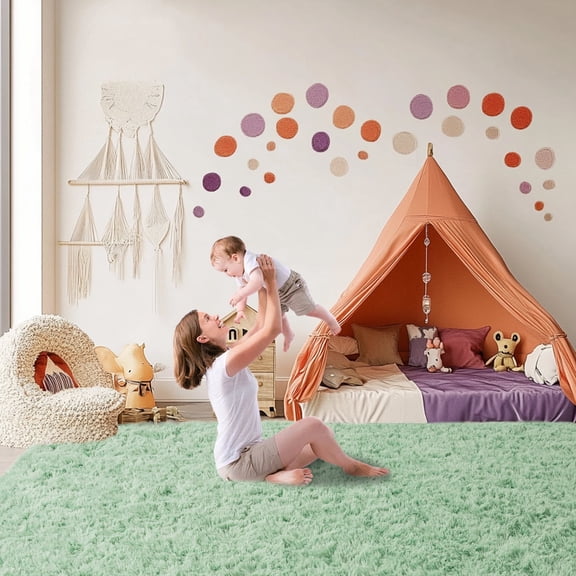 SARAG Extra Large Fluffy Area Rug,9x12 Mint Green Modern Indoor Living Room Bedroom Home Colorful Rugs, Soft Play Nursery Carpets for Girls Kids Playroom Classroom Decor