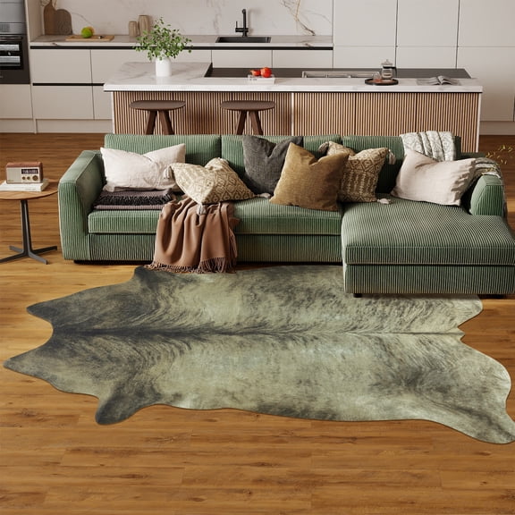 SARAG Faux Cowhide Area Rug for living rooms bedrooms and home offices Perfect as a Christmas gift 5 x 6.2ft Light Gray