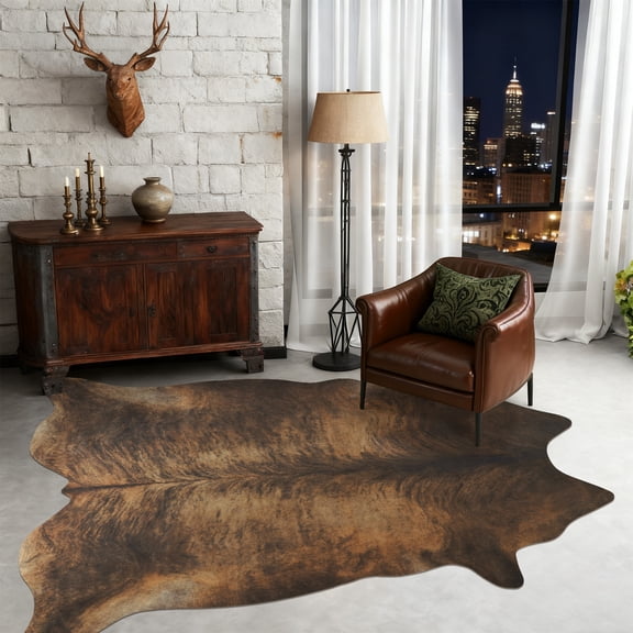 SARAG Faux Cowhide Rug for Living Room & Bedroom, Christmas Gift, 5 x 6.2ft Red-Brown
