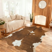 SARAG Faux Cowhide Rug for living room and bedroom Machine washable yellow-white 5 x 6.2ft