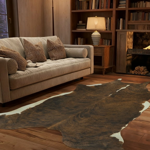 SARAG Faux Leather Area Rug for Living Room and Bedroom, Durable, Tan Brown, 5 x 6.2ft