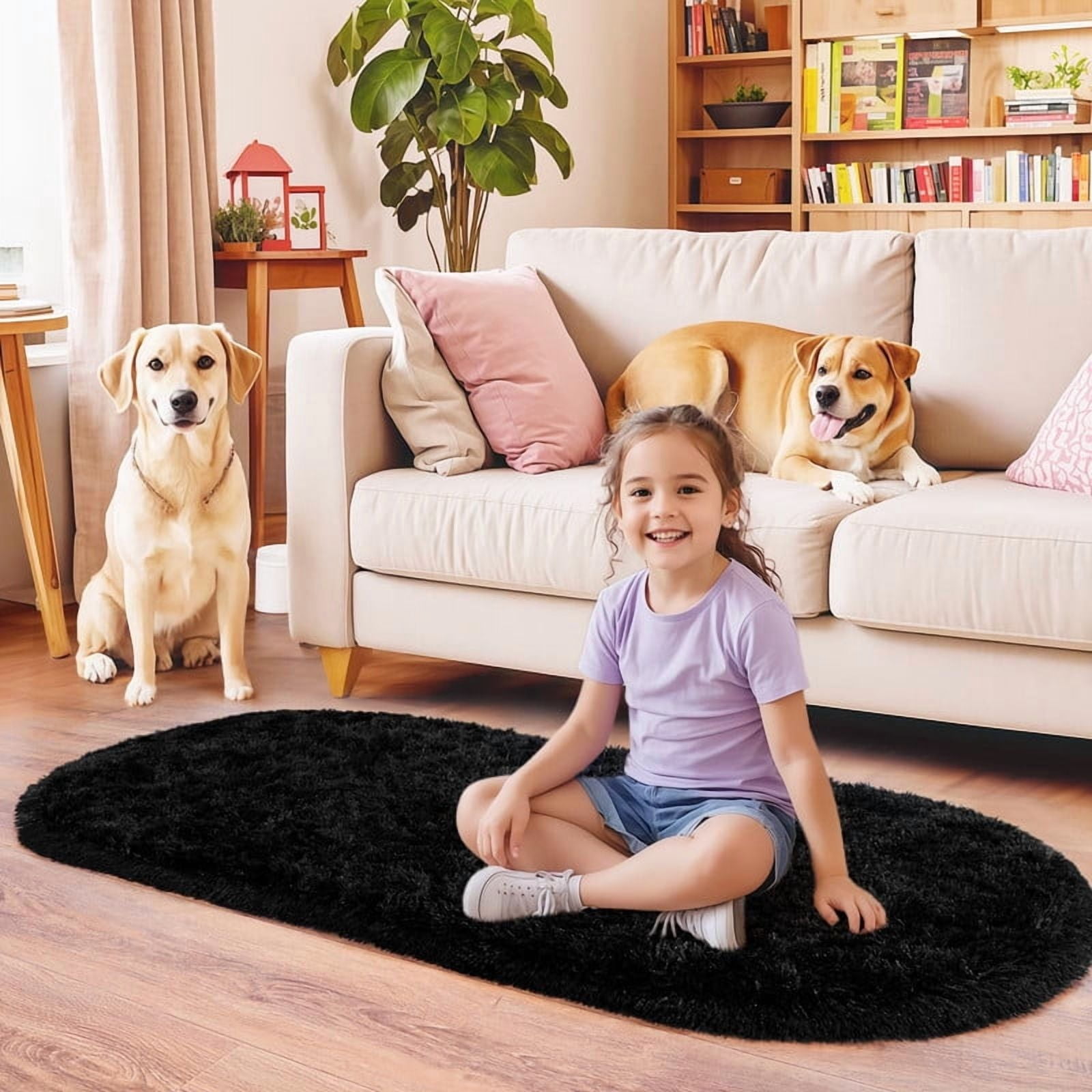 SARAG Fluffy Bedroom Rug, Small Oval Area Rugs, Black Shag Bedside ...