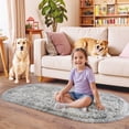 thumbnail image 1 of SARAG Fluffy Bedroom Rug, Small Oval Area Rugs, Gray tie-dye Shag Bedside Carpet for Kids Room Nursery Dorm Cute Fuzzy Indoor Decor for Boy and Girl, 2.6 x 5.3 Feet, 1 of 7
