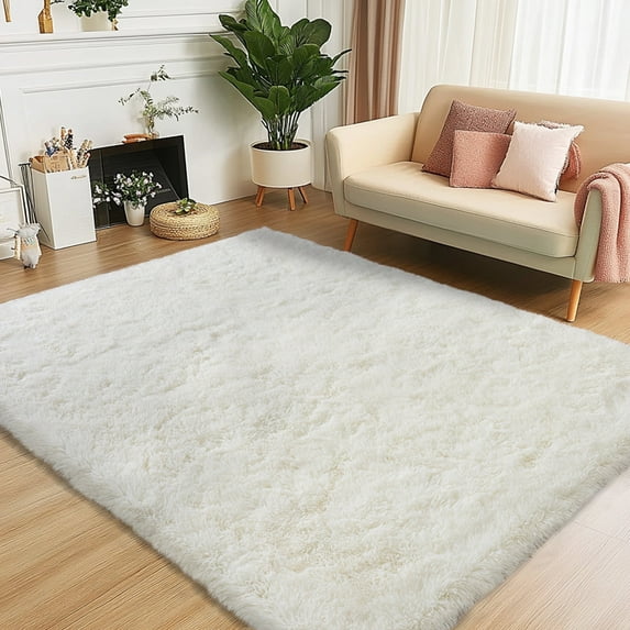 SARAG Fluffy Rugs for Living Room,4x6 Cream White Ultra-Soft High Pile Carpet for Girls Room Bedroom Bedside Nursery