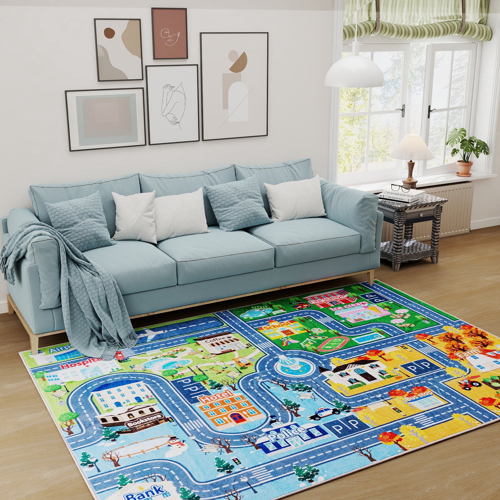 Transportation Rug SARAG Four Seasons City Road Map Children's Play Rug — Educational ...