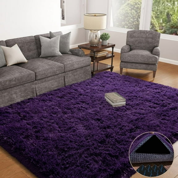 SARAG Large Fluffy Rug For Living Room Extra Large Area Rugs 10x14ft For Bedroom Ultra Soft Fluffy Plush Carpet For Girls Kids Room Dorm Home Decor, Upgrade Non-Slip Grape Purple
