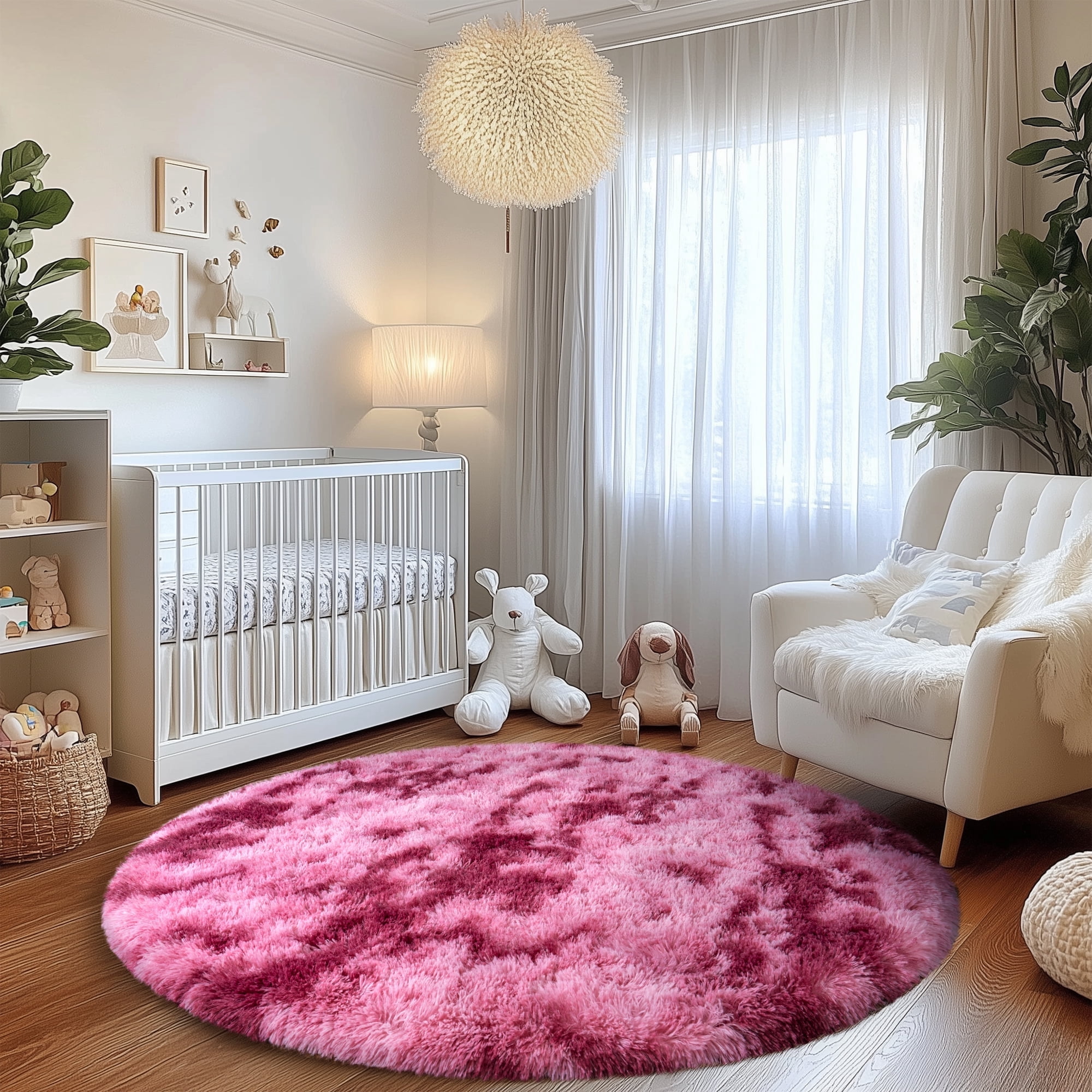 Kids Red Rug SARAG Round Fluffy Area Rugs for Bedroom Kids Girls Room Nursery,6x6ft ...